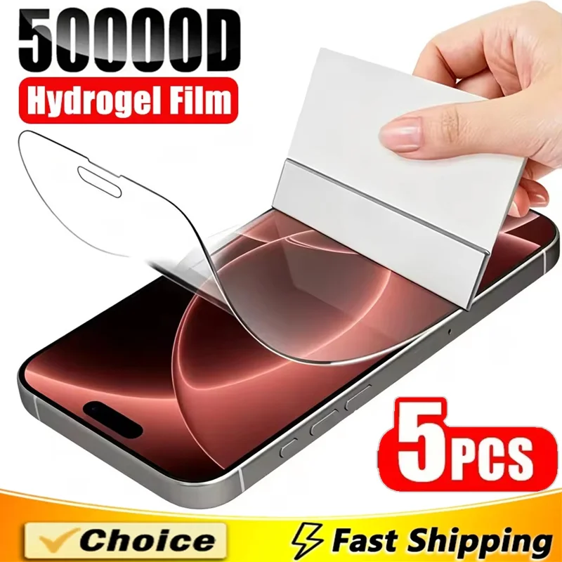 5 Stück Vollflächige Hydrogel-Folie für iPhone 17 16 11 12 13 14 15 18 Pro Max Displayschutzfolie für iPhone 15 16 Plus XR XS, kein Glas – Detail 1