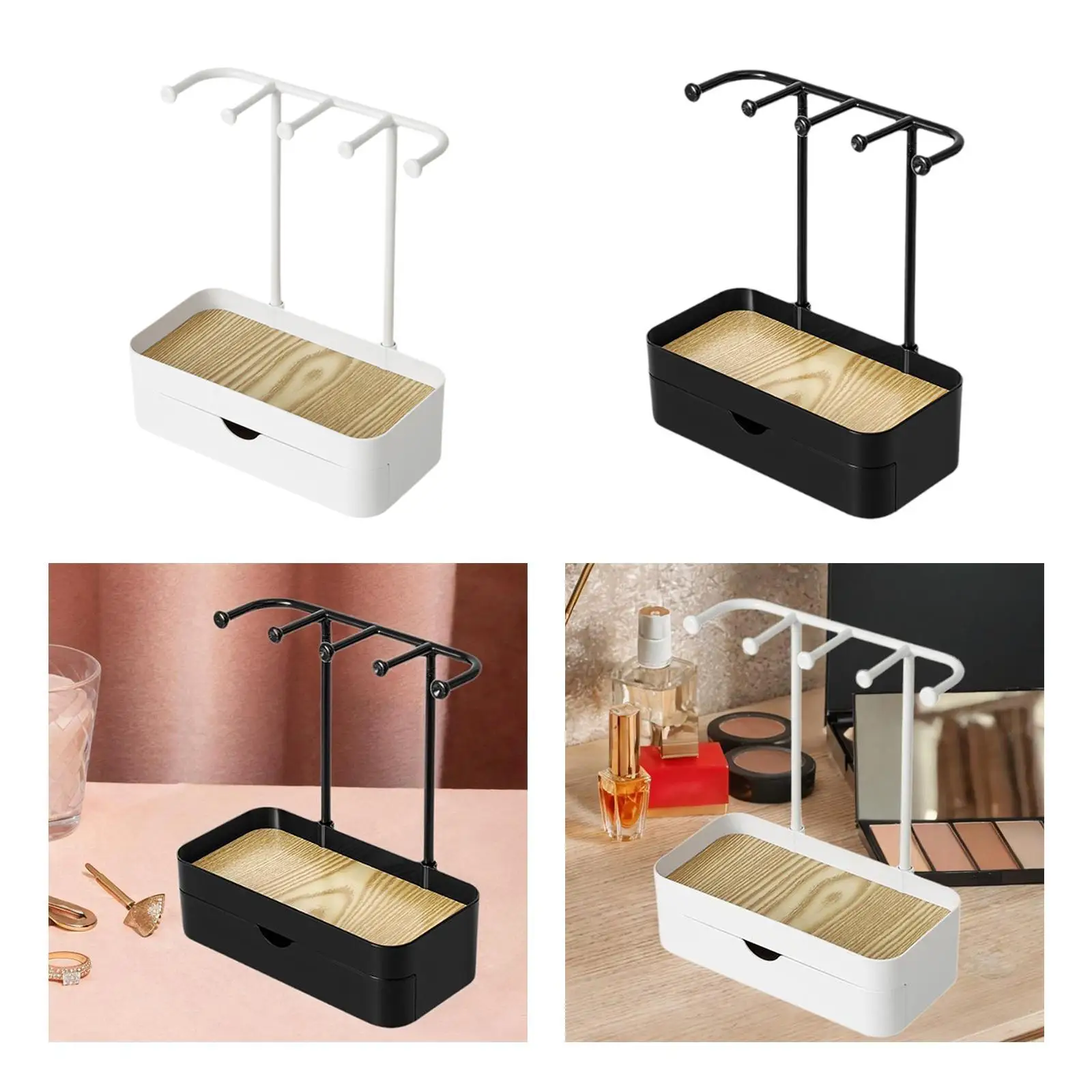 Jewelry Display Stand with Tray Rings Necklace Showcase Storage Drawer Box