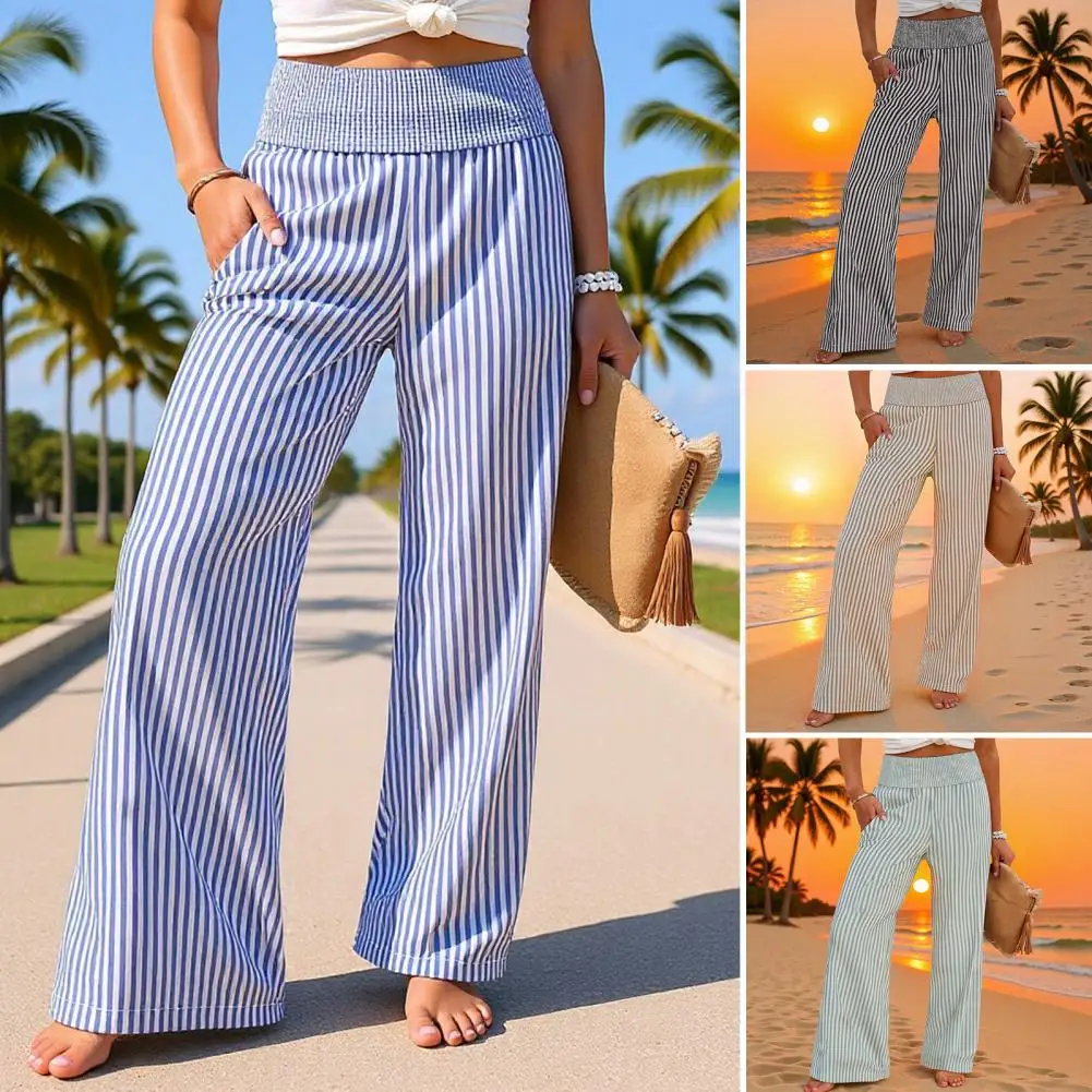 Damenhosen Europäische und amerikanische Damenmode Gestreifte, lässige, locker sitzende, hochtaillierte, gerade geschnittene Damenhosen
