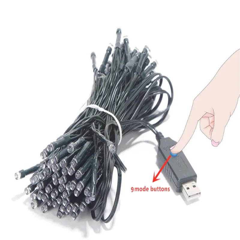 5V USB Led String 12m 22m Black Wire Garland Christmas Tree Light 8 Modes IP65 Waterproof For Outdoor Home Holiday Decoration