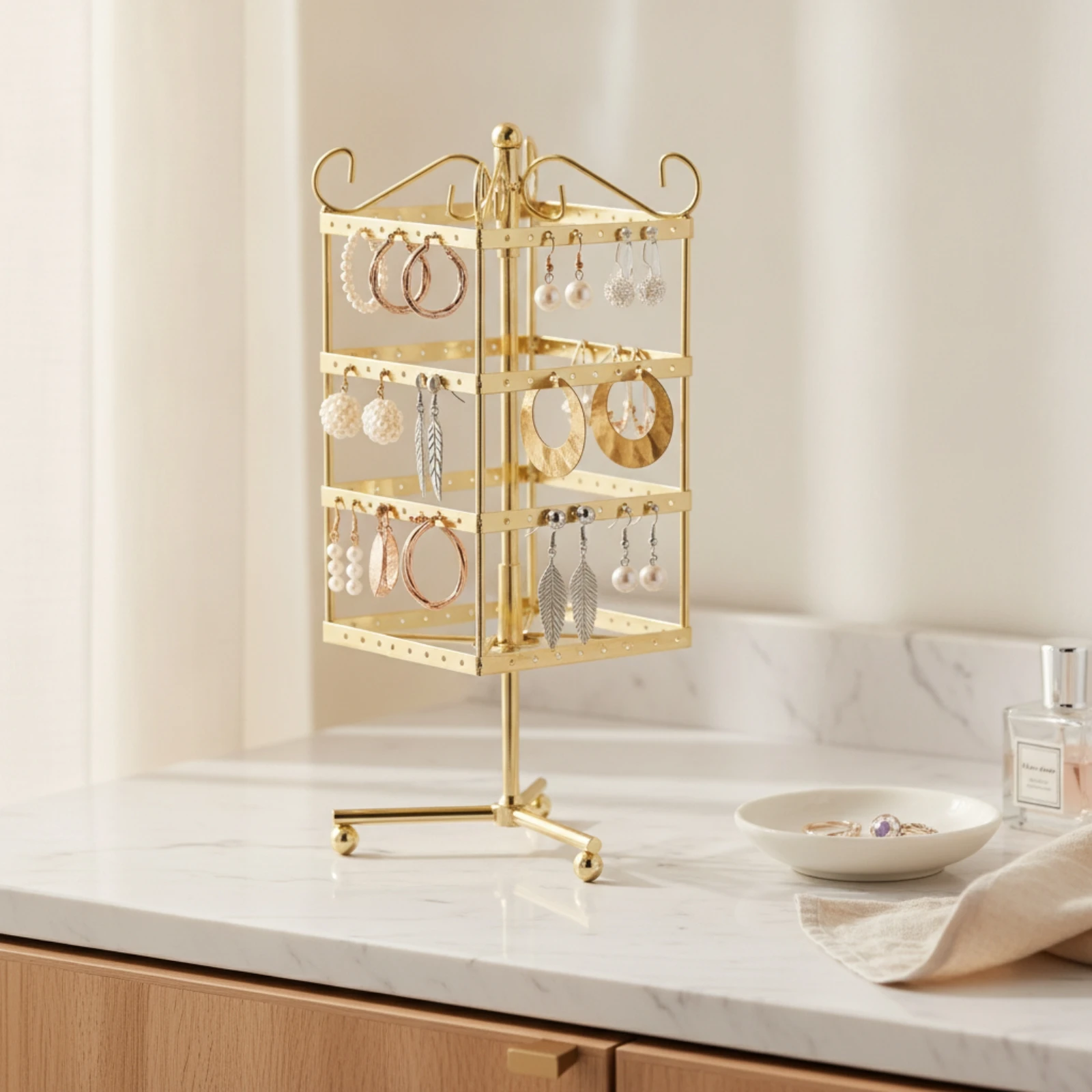 Earring Display Stand 3-Tier Rotating Jewelry Organizer Rotating Jewelry Display Stand Compact Holder Stable for Women, Vanity