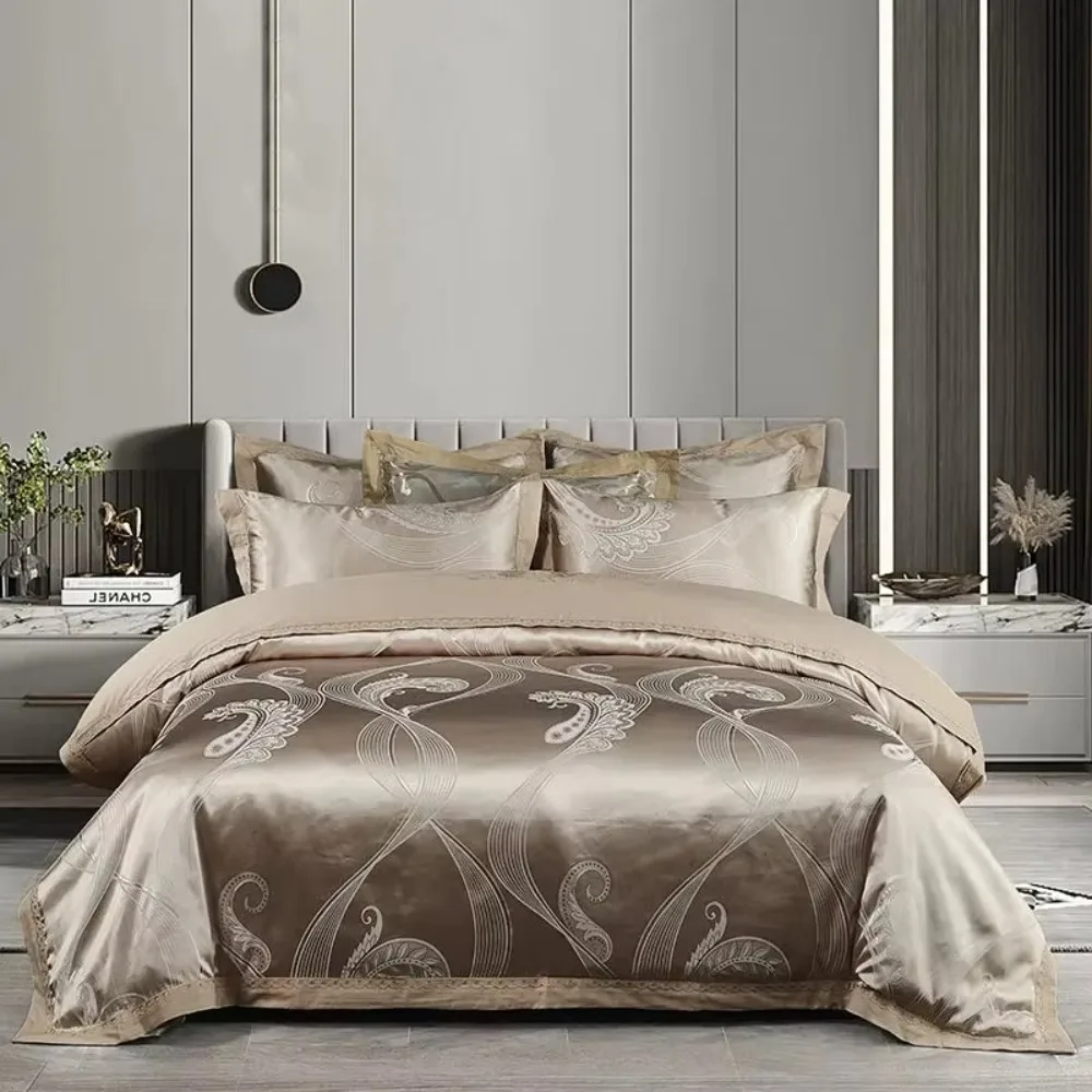 Personalized King Size Bedspread Set Champagne Jacquard Bedding Set Duvet Cover for Family Wedding Bedroom Decoration
