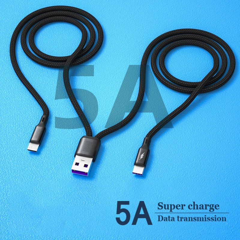 Cabo USB C 2 em 1 com Trança de Nylon, Porta Dupla para Carregamento Rápido e Transferência de Dados, 2,4m/1,2m para Carregamento Simultâneo de Dois Celulares