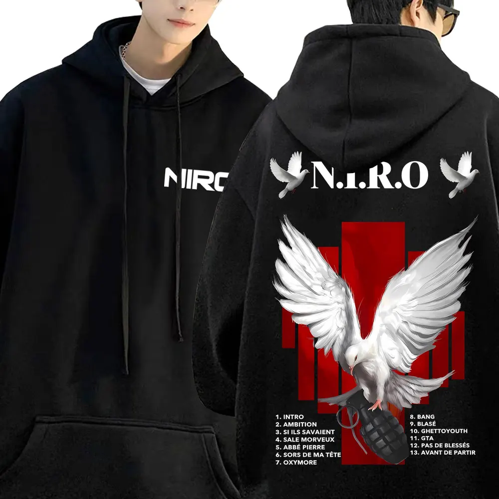 

Rapper Niro OX7 Album Graphic Print Hoodie Men Women Fashion Hip Hop Hooded Sweatshirt Unisex Vintage Oversized Pullover Hoodies