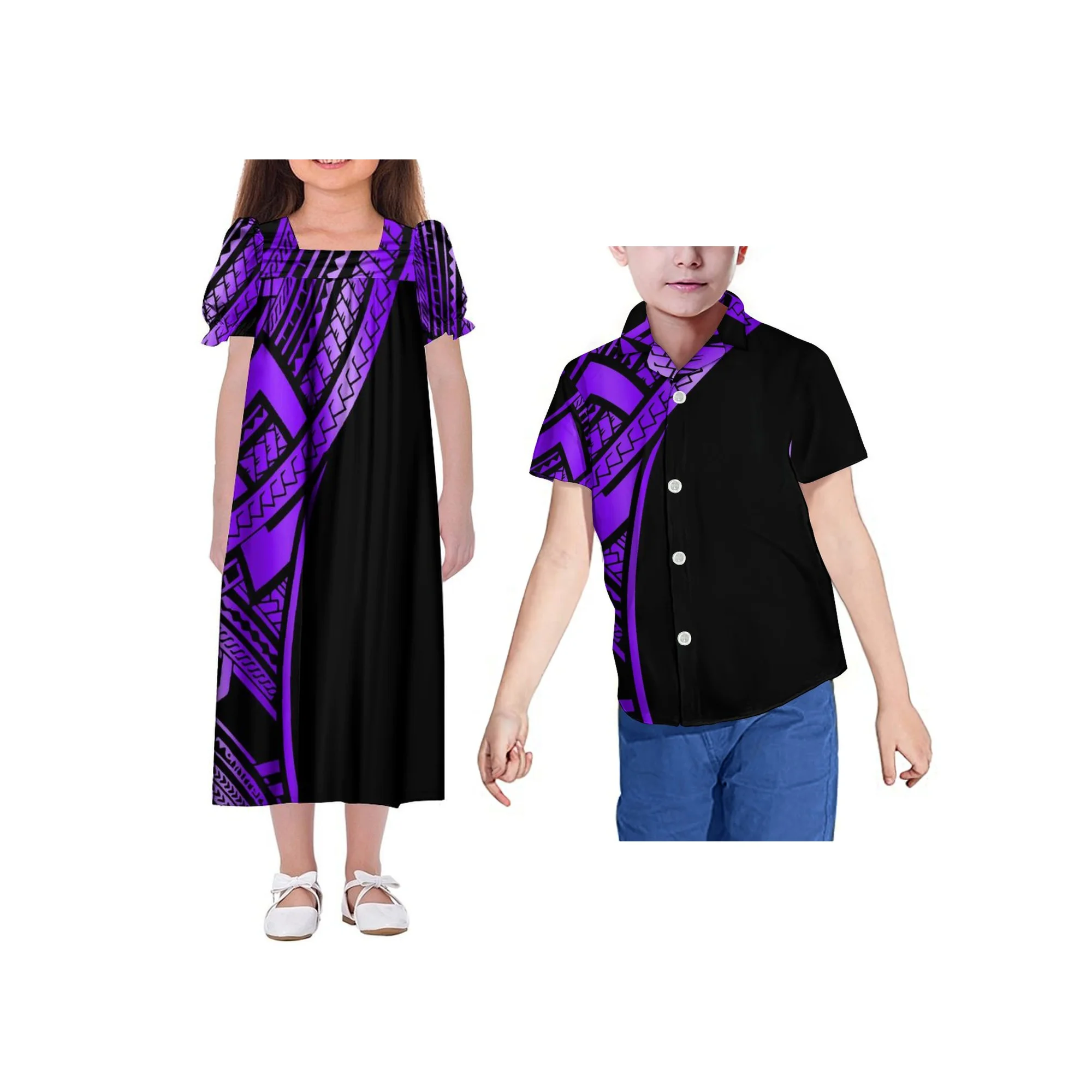 

Custom Children Matching Clothing New Hawaii Kid'S Shirt Summer Square Collar Mumu Dress