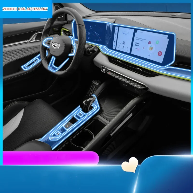 For Geely New Coolray 2024 2023 Restyling Car TPU Gear Dashboard Navigation Console Protective Transparent Soft Film Accessories