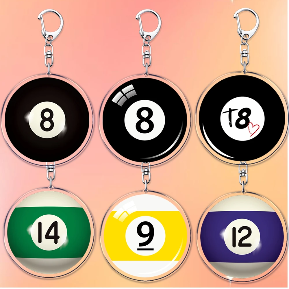 Винтажный бильярдный стол, черный номер 8, шаровые брелки для аксессуаров, ювелирные изделия, снукер, бильярдные шары, брелоки для фанатов, подарки для друзей