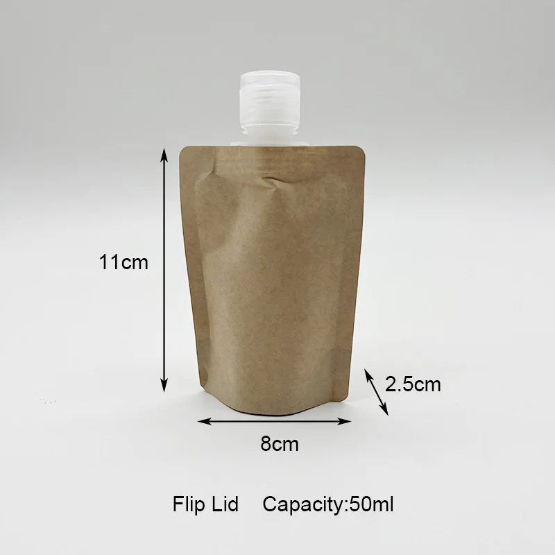 50pcs 50ml 100ml Kraft Paper Spout Pouch For Liquid Drink Disposable Packaging Bag Cosmetic Makeup Sample Sachet