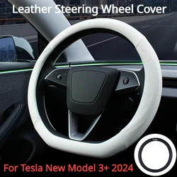 For Tesla New Model 3+ Steering Wheel Cover Leather Steering Replacement Protect Cover Shell for 2024 Model3 Car Accessories