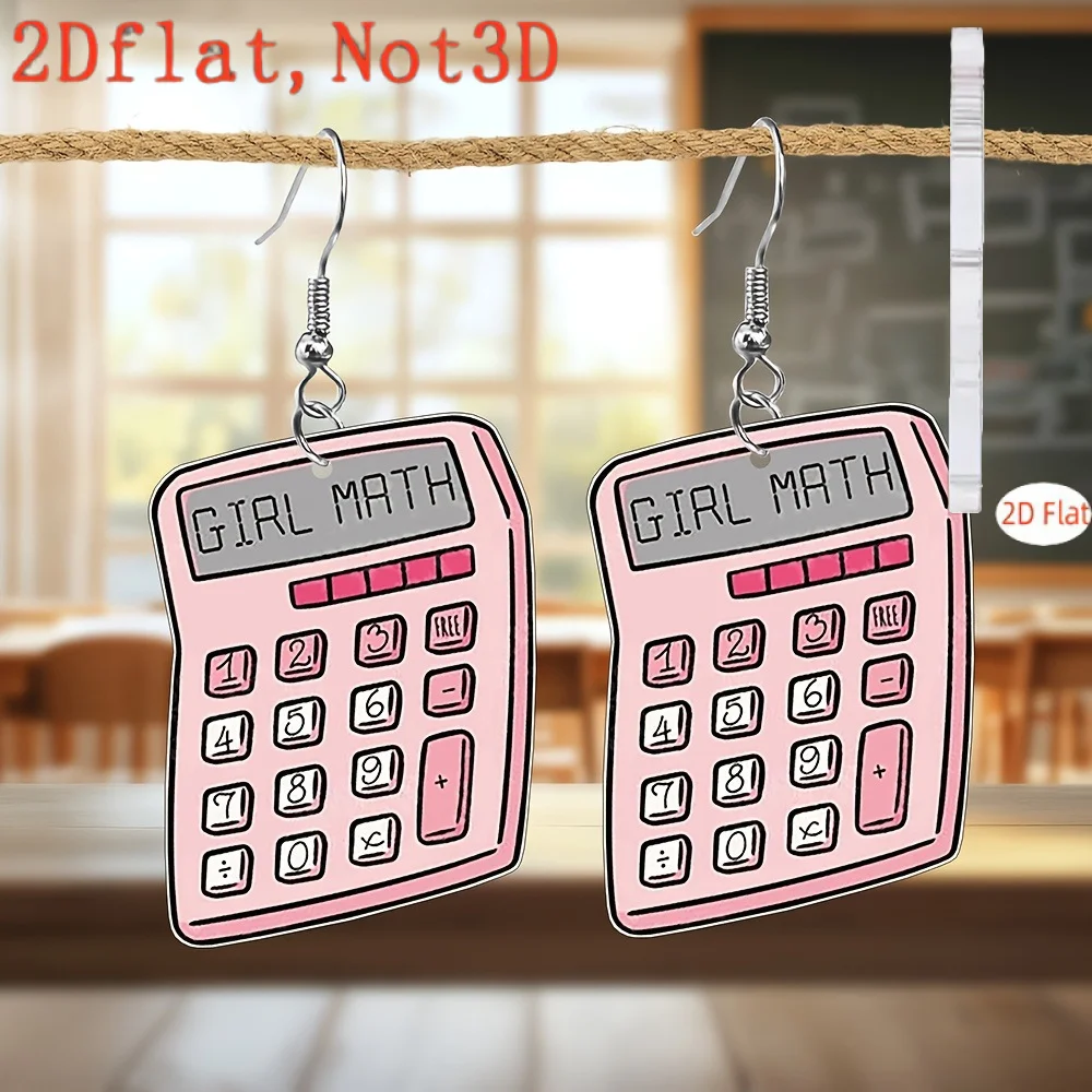 New Cross Border 2D Flat Acrylic Calculator Dangle Earrings Back To School Teacher Graduation Season Jewelry