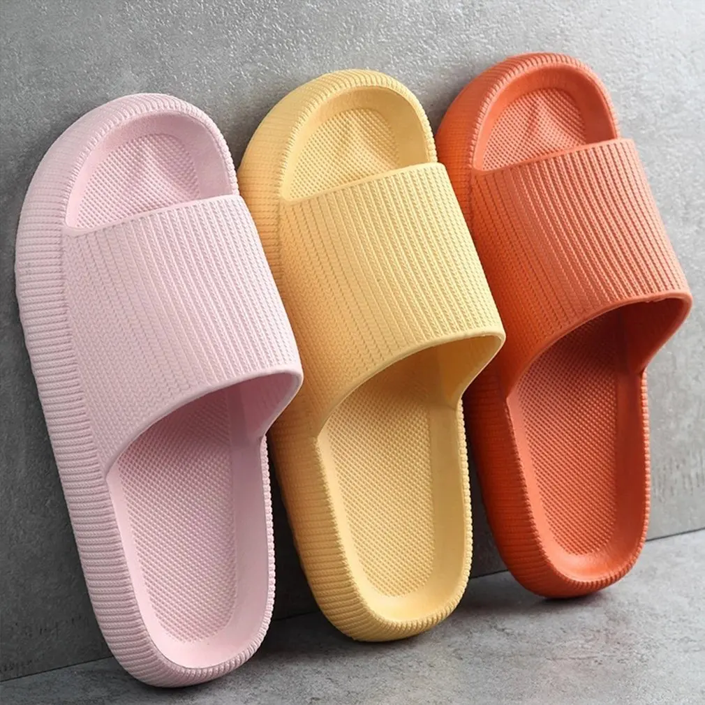 Summer Home Slippers For Men Women Solid Color Eva Clouds Slides Indoor Mute Non-Slip Bathing Flip Flops Sandals Soft Sole Shoes