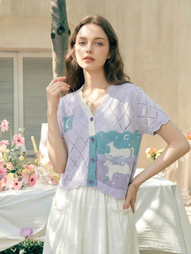 

Soft Style Short Knitted Cardigan Women's Towel Hollow out Diamond Pattern Summer New Arrival Gentle Wind Beachwear China Made