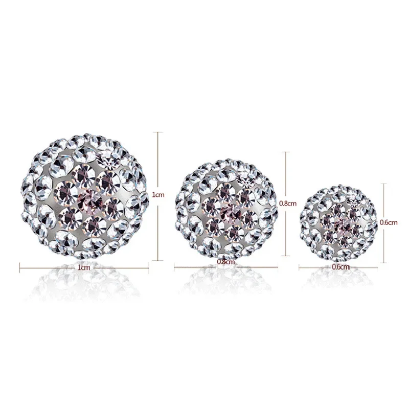 Various Size Ball-Shape Stud Earrings For Women Shiny Micro Crystal Paved Bright Beads Ear Nail Piercing Jewelry Accessories