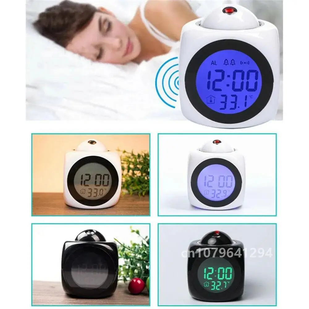 Projection Alarm Clock Ceiling Display Snooze Desk Table Clock Voice  Digital Projection Clock Temperature Time Display Clock