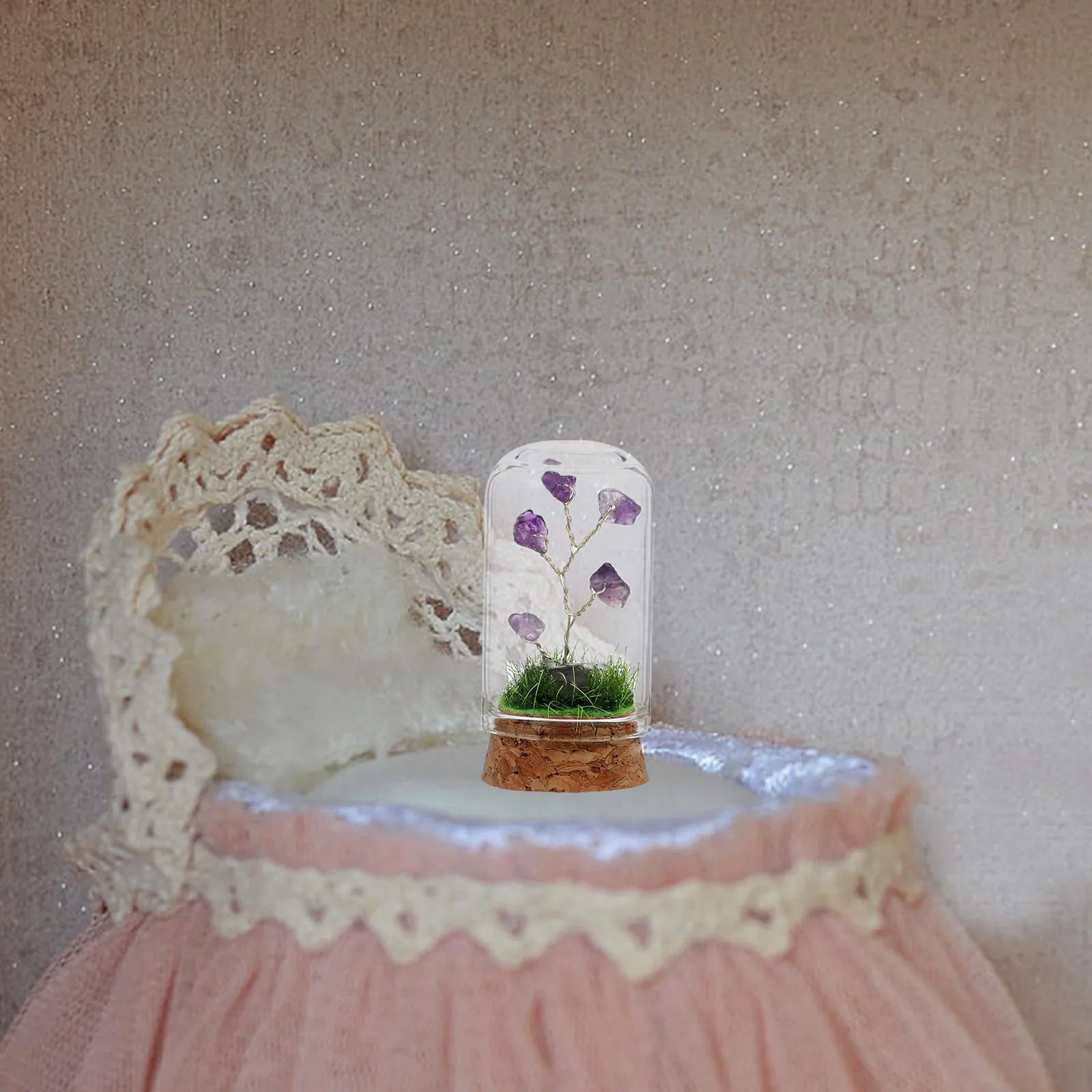 

Crystal Tree Desktop Decoration with Glass Cover Crystal Table Decor Indoor Garden Ornament Elegant Clear Adornment