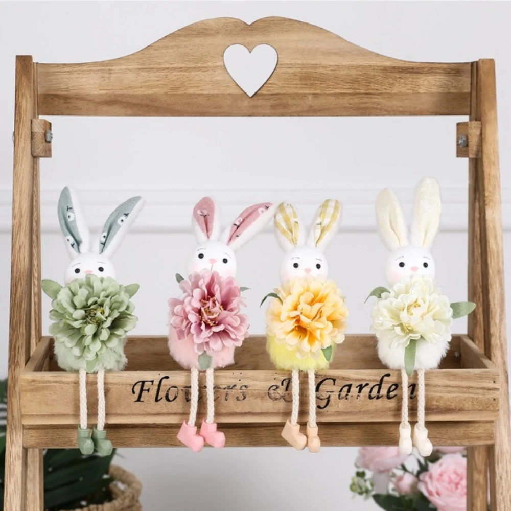 

Flower Fairy Bunny Rabbit Doll Standing Rabbit Pendant Decor for Home Happy Easter Party Pink White Yellow Green Rabbit KidsGift