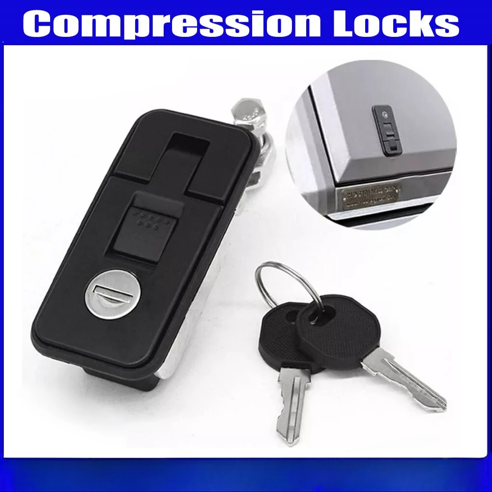 Large Black Compression Lock Kit Push Latch With 2 Keys For Camper Trailer RV Caravan Tool Box Door