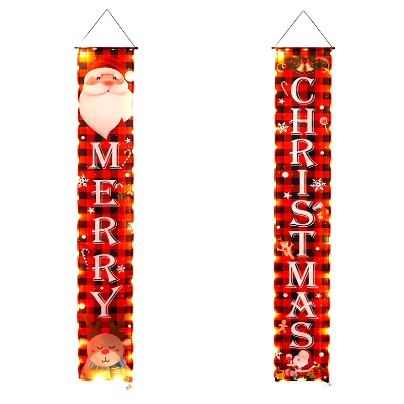 Christmas Lighted Door Banners Xmas Porch Sign with LED Light Door Lighted Decorations Merry Christmas Santa Door Sign Banner