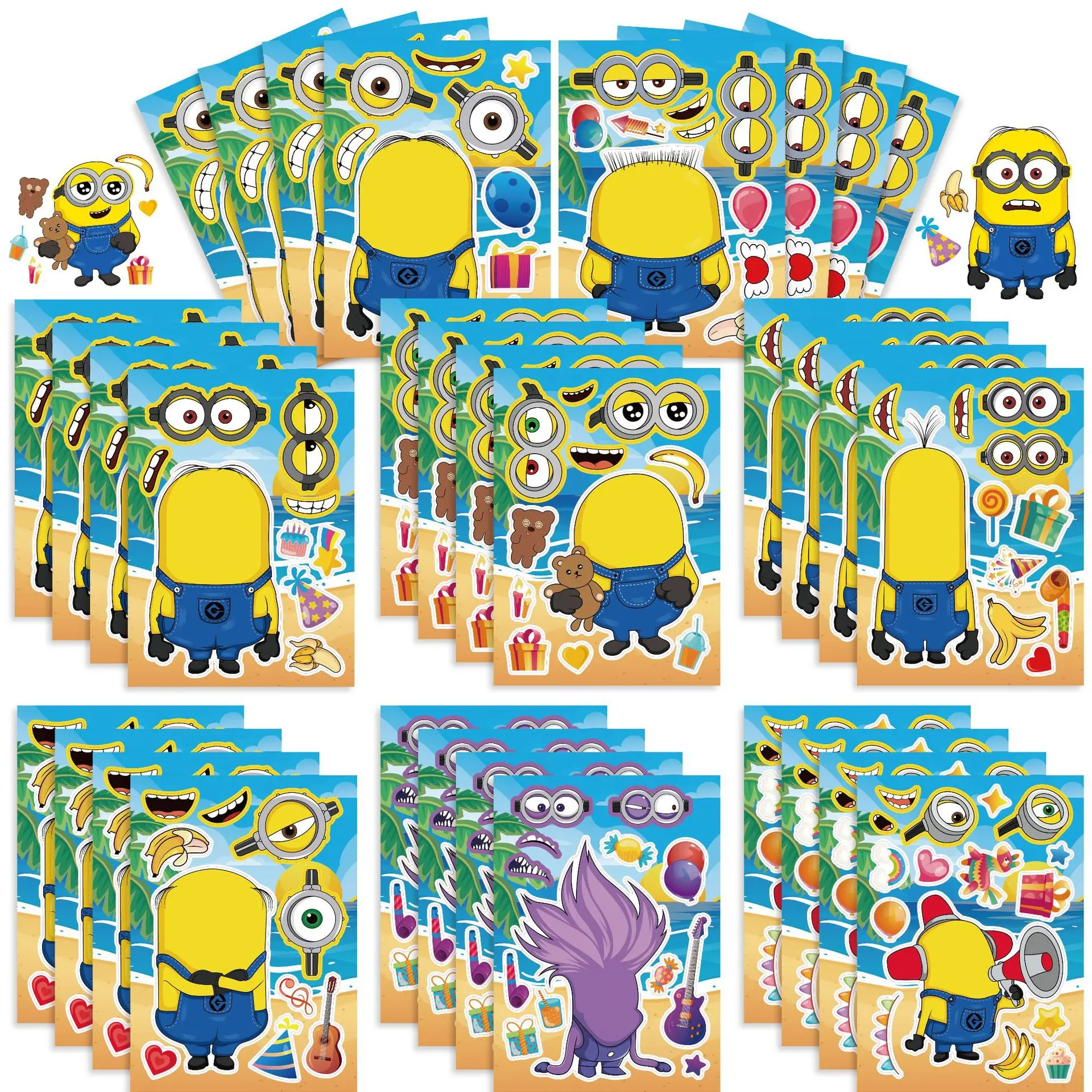 16pcs Minions Toys Make A Face Stickers DIY Cartoon Kids Puzzle Assemble Toy Children Game Jigsaw Anime Funny Party Toys Gifts