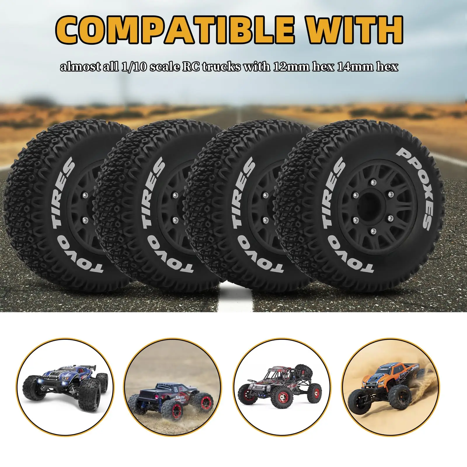 Short Course Truck Tires 12 14 17mm Hex for 1/8 1/10 Scale RC Car Truck Monster ARRMA Traxxas Slash HPI VKAR Redcat HSP LRP