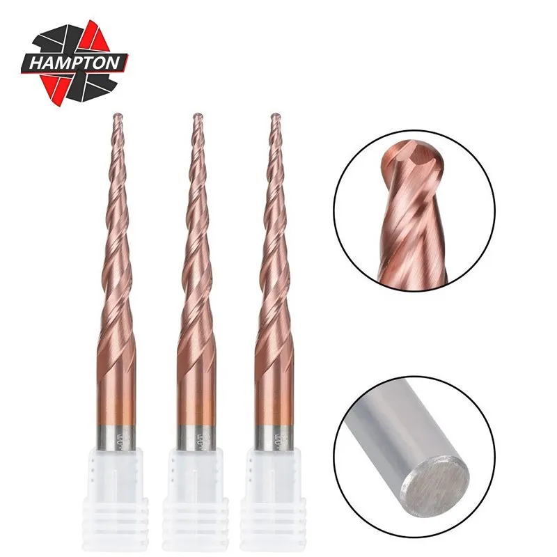 

HAMPTON Milling Cutters 2 Flute Ball Nose Tapered End Mills R0.25-2.0 Tungsten Solid Carbide End Mill TiCN Coating Milling Tool