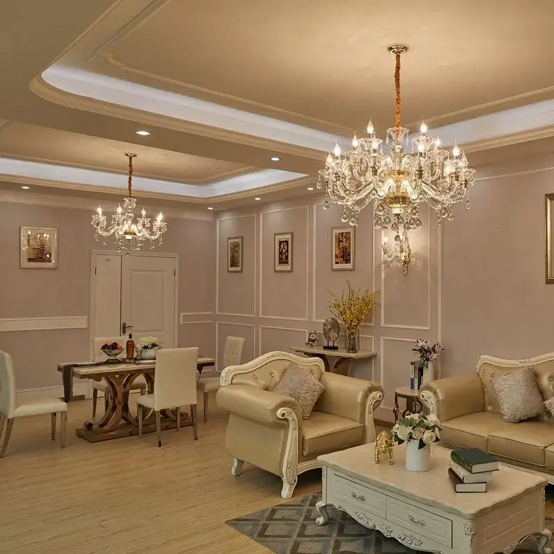 European style luxury luminous crystal chandelier living room dining room bedroom American style creative candle chandelier image 3
