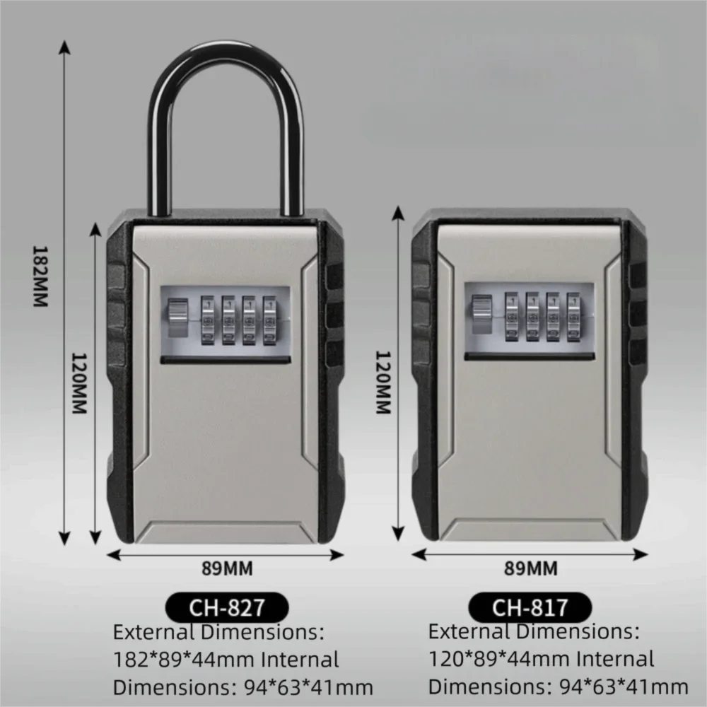 Alloy Key Lock Box Weatherproof Resettable 4 Digit Combination Key Storage Box Wall Mount Password Protected