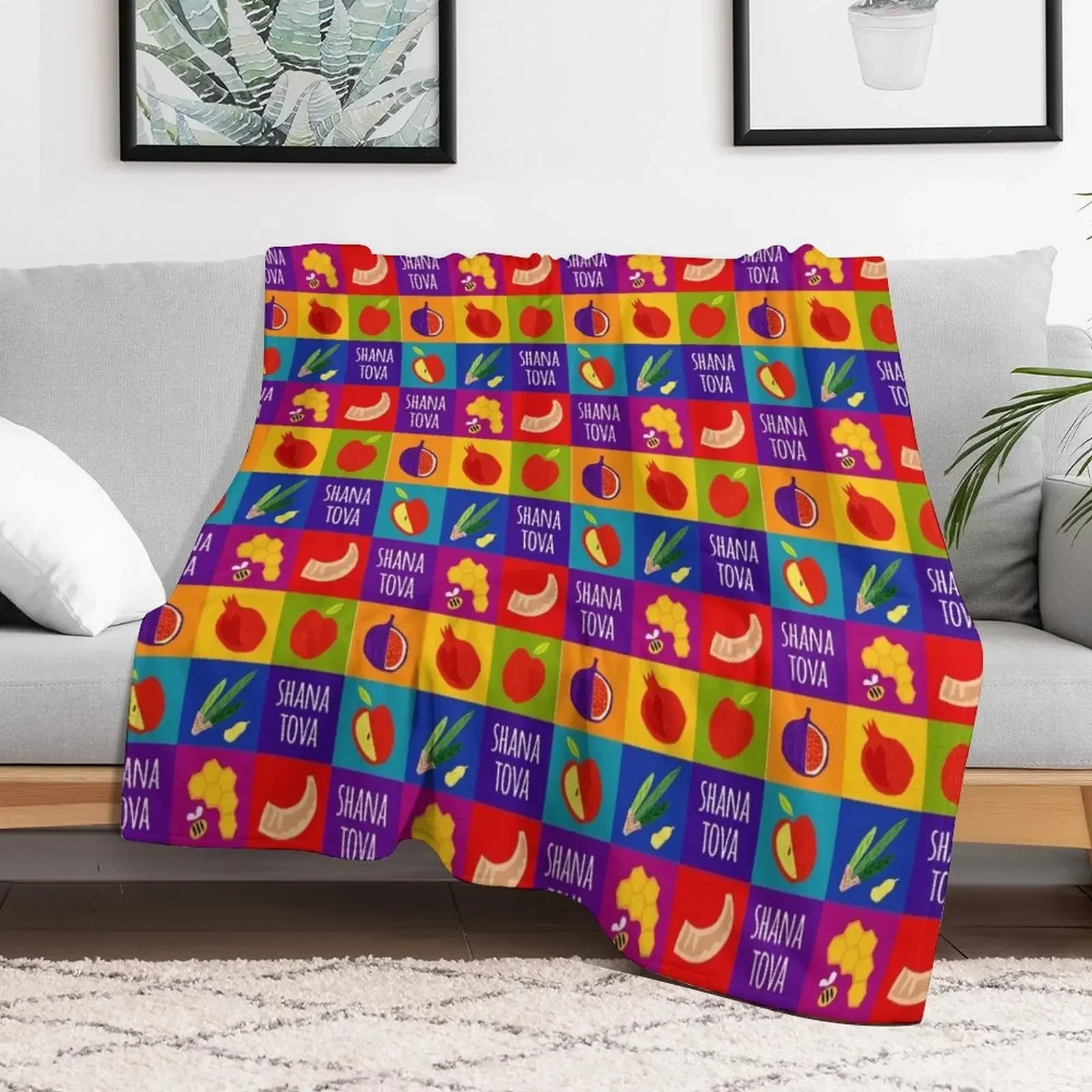 Rosh Hashana Pop Art Square Throw Blanket sofa bed Multi-Purpose Soft Plaid Furrys Blankets