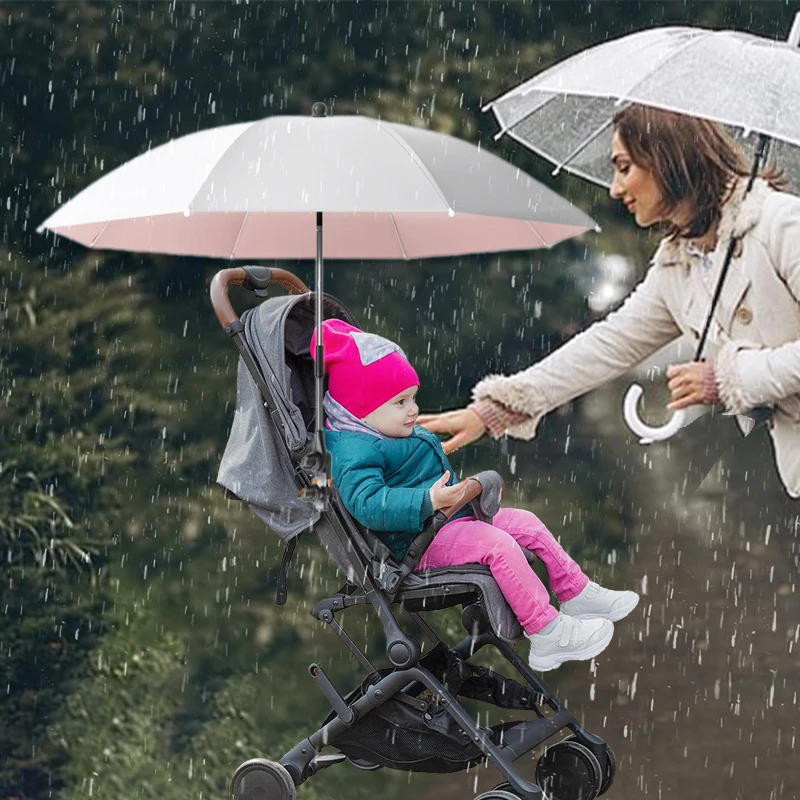 Baby Stroller Parasol, Titanium Silver Anti UV Coating,Universal Umbrella With Clamp, 360 Degree Adjustable UV Protection