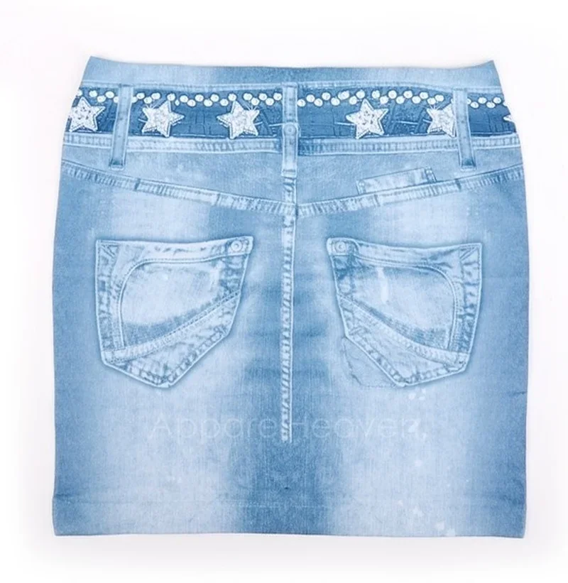 Sexy Ladies Blue Skinny Jeans Elastic Imitation Denim Bag Hip Short Mini Skirt