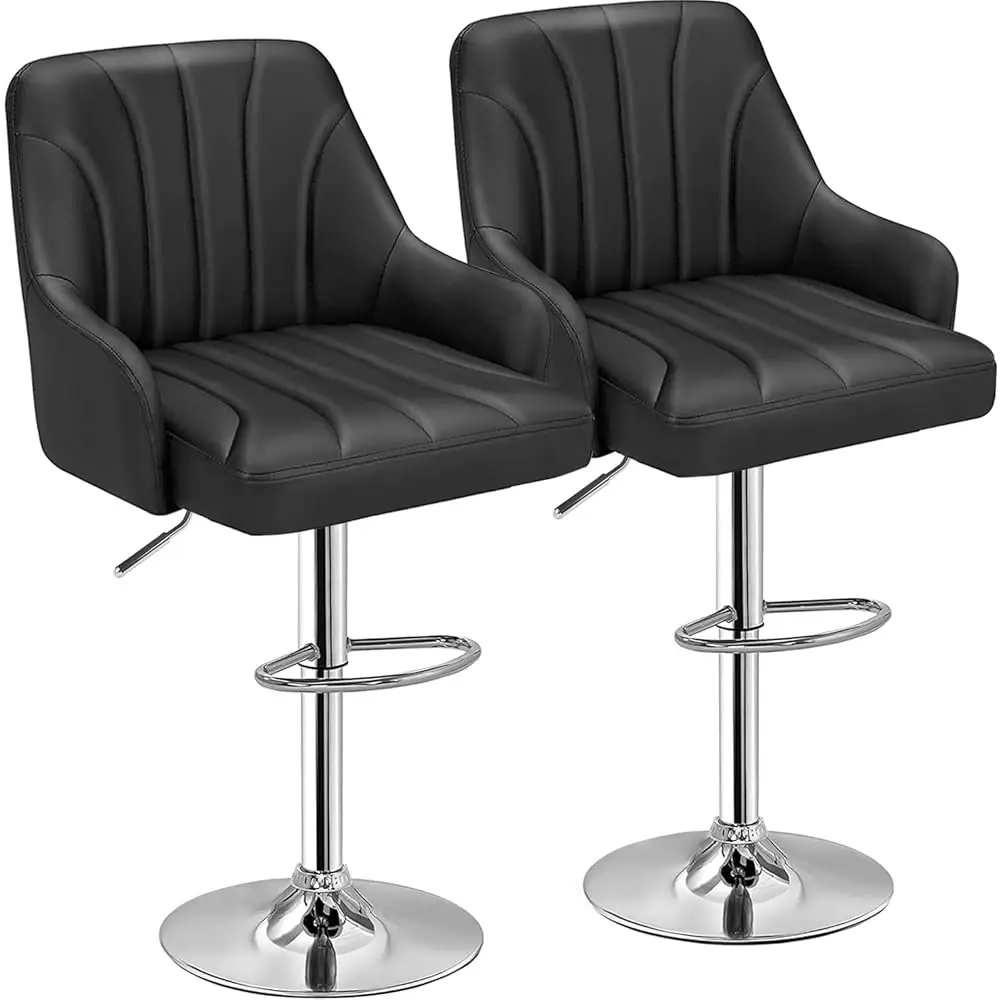 

Bar Stools Set Of 2, Adjustable Barstools, Counter Height Stools With Ba And Arm, Kitchen Island Stools, Swivel Pu Chairs For