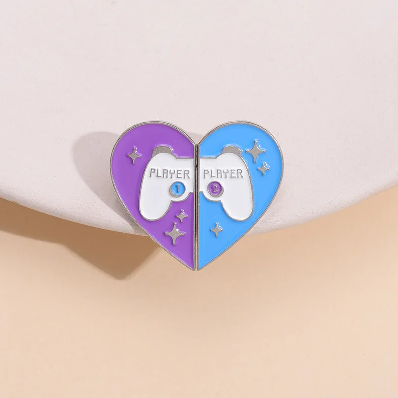 New Fashion Couple Game Machine Bust Pin Purple Blue Love Sweet New Badge Neckpin Gift Wholesale