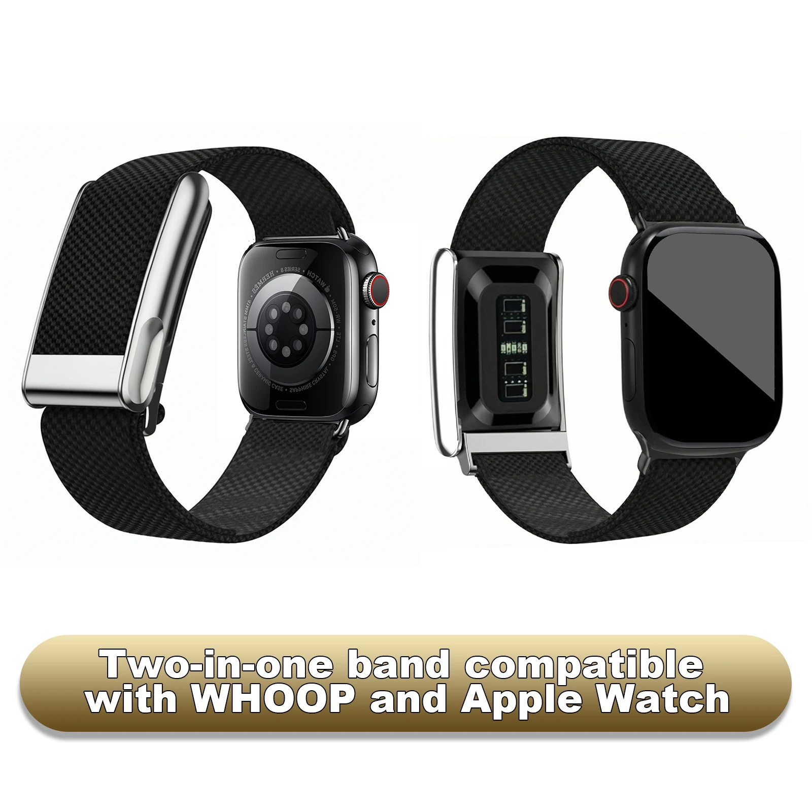 Nylon Sport Combo Band Compatible with WHOOP 5.0 & Apple Watch, Adjustable Fitness Wristband with Metal Bumper Case, Fits iWatch
