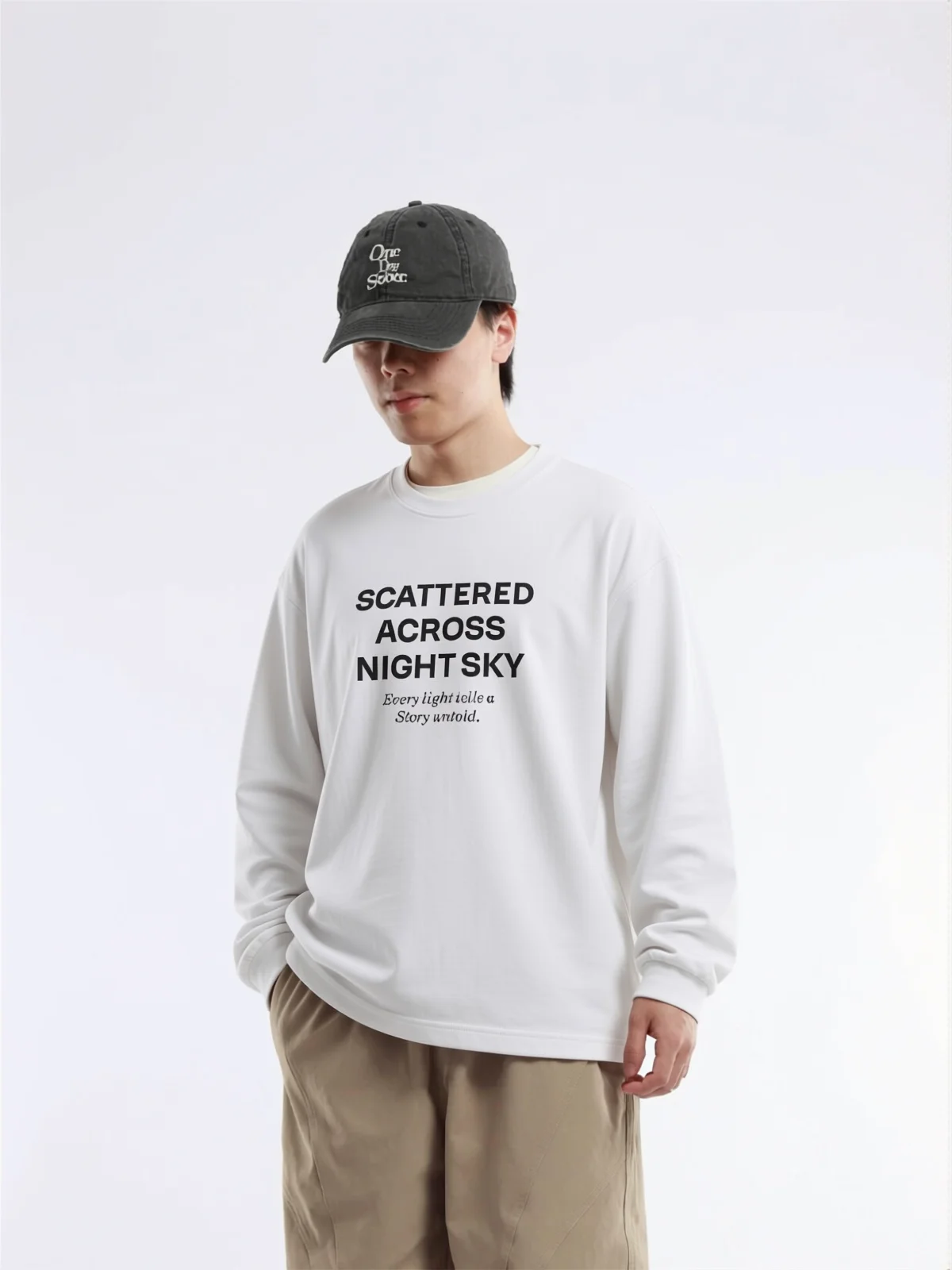 Loose Fit Long Sleeve Pure Cotton T-Shirt Autumn Cityboy Style Base Layer Top English Print Breathable Sweat Absorbent Male F...