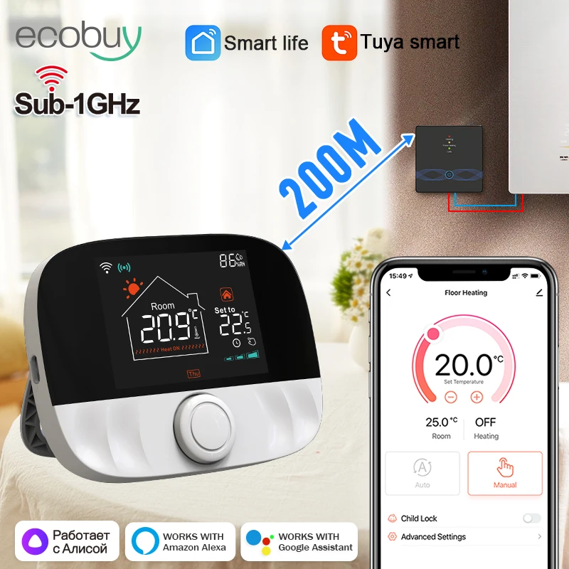 Tuya Smart Home Wifi Wireless Thermostats For Gas Boiler Tuya Battery Wifi Heating Thermostat Room RF Smart Life  Alexa Google