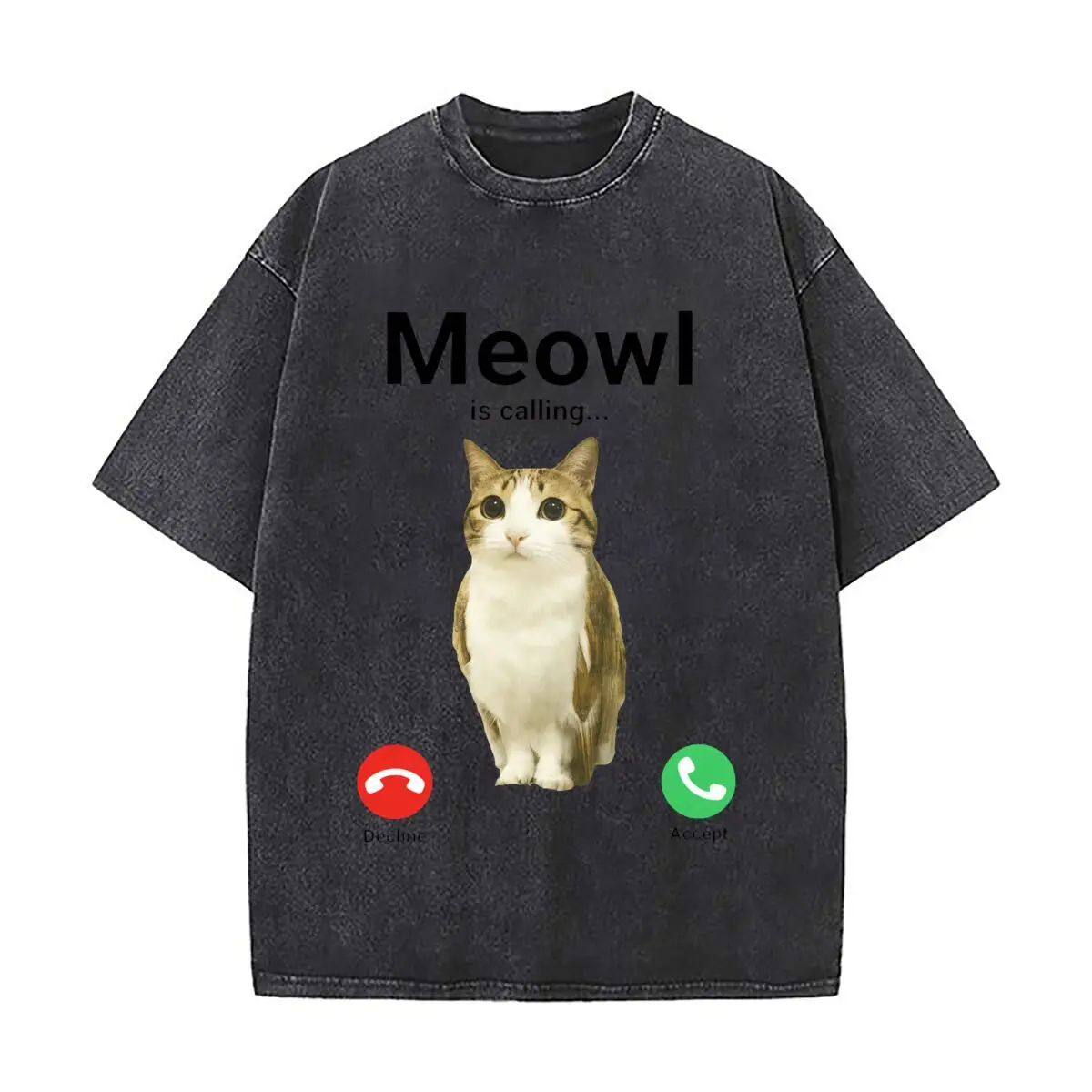Meowl Is Calling Cat Meme Decline Accept Distressed Vintage Oversized Streetwear Tops for Coffee Dates