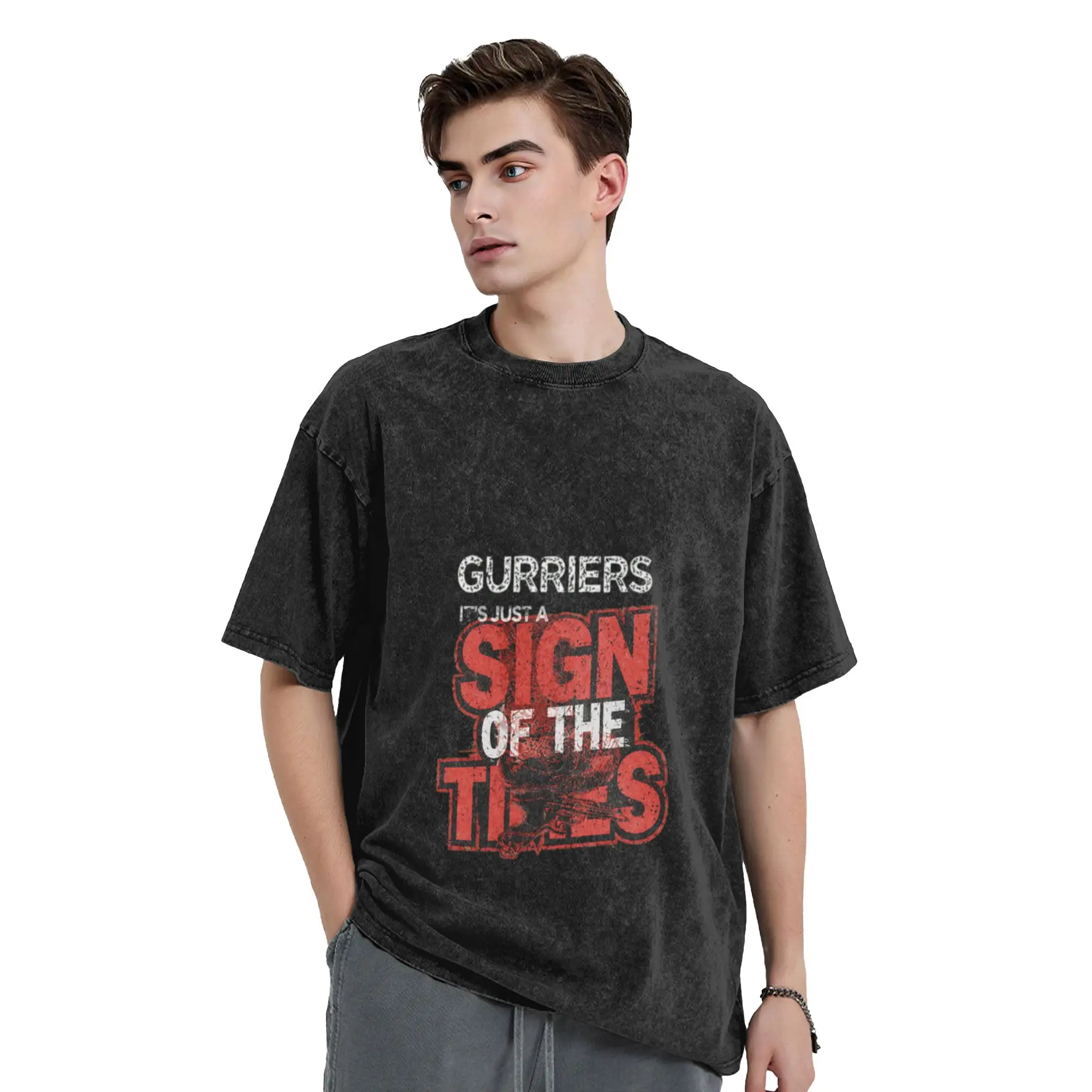 GURRIERSS It s Just A Sigs Of The Timess Grunge Unique Chic A Washed T Shirt Men's Women's Oversized Cotton Tees Tops