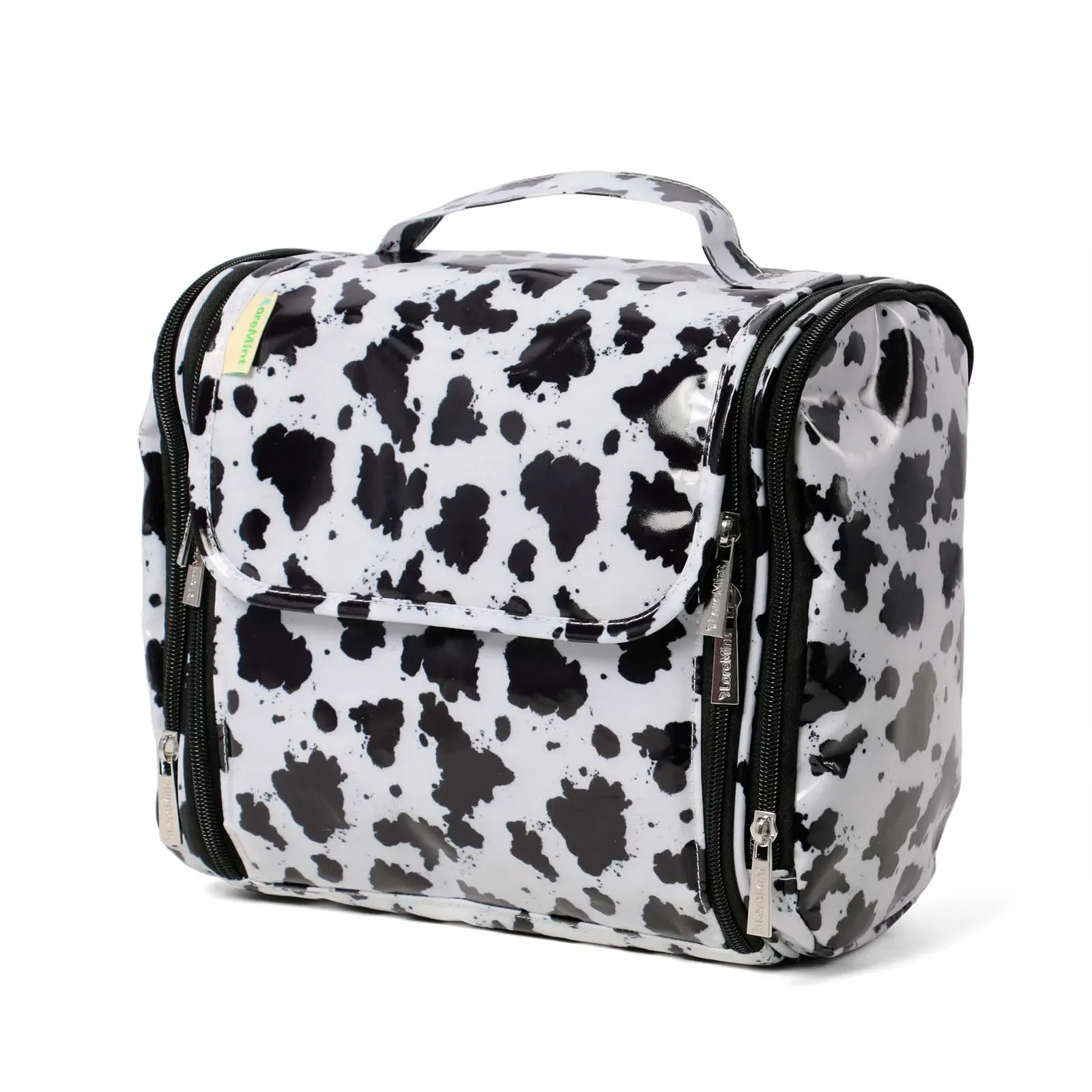 Cow Print Hanging Travel Toiletry Bag, Waterproof Multi-Pocket Storage Organizer, Wide Opening Design for Bathroom & Trip Use