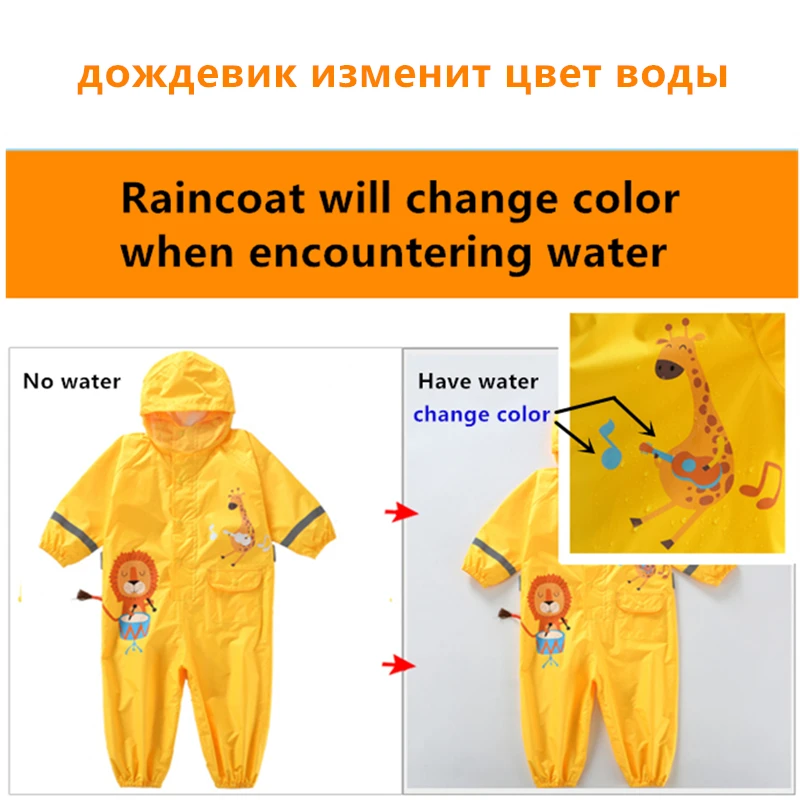 1-10 Years Old Children Raincoat Kids Boys Girls Waterproof Jumpsuit Hooded One-Piece Cartoon Dinosaur Waterproof Baby Suit