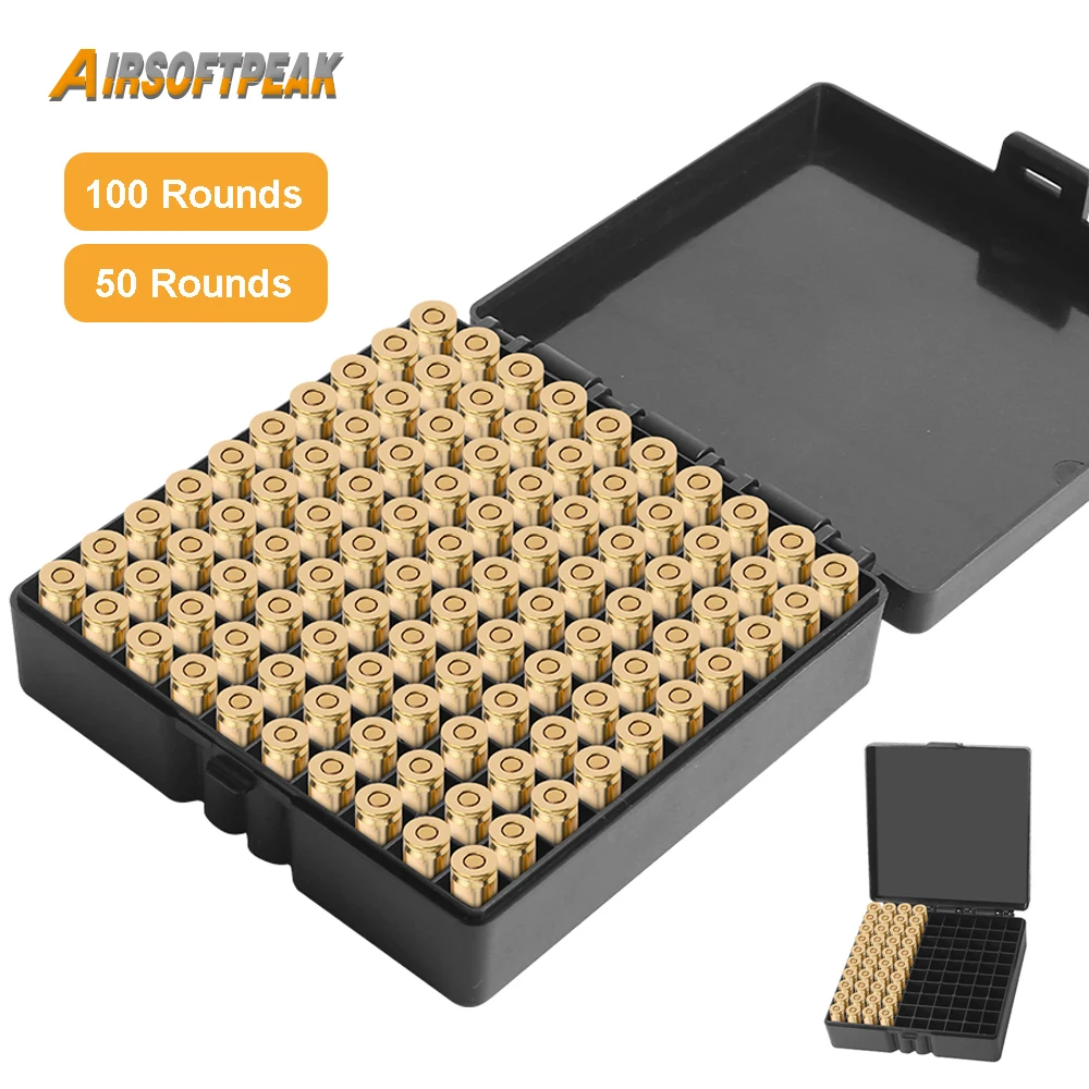 9mm/.223/.38Super Ammo Box 50/100 Rounds Tactical Pistol Rifle Cartridge Storage Box Airsoft Shotgun Bullet Shell Holder Case