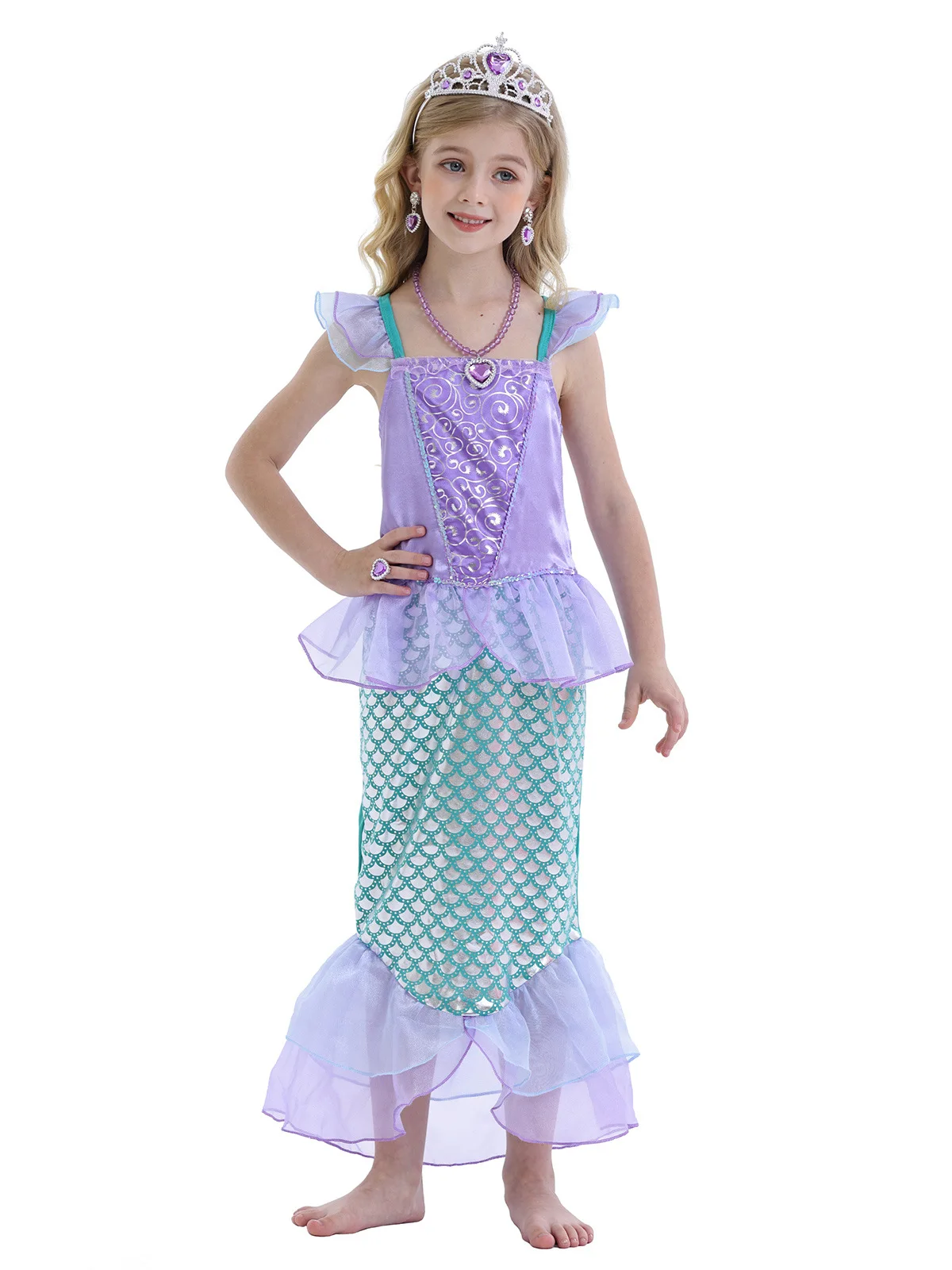 Disney Ariel Princess Costumes Cosplay Dress for Kids Girls Mermaid Dress Girls Summer Casual Halloween Birthday Party Dress Up