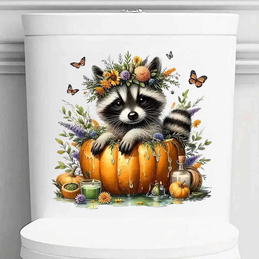 

Cute Raccoon & Pumpkin Vinyl Stickers, Bedroom Entryway Living Room Porch Home Decoration Wall Stickers, Removable Stickers