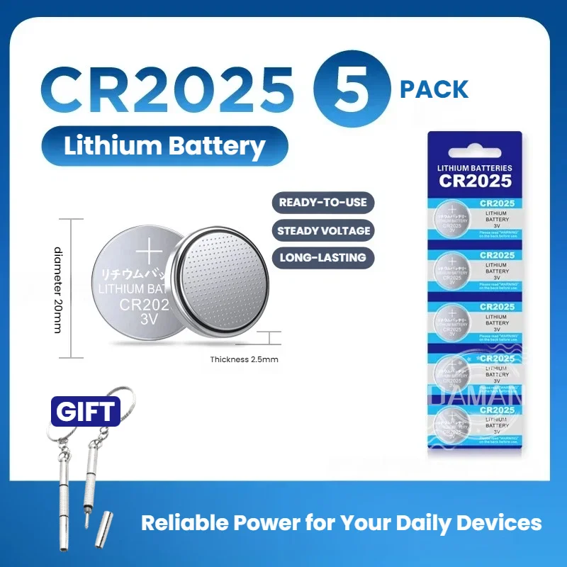 

Original CR2025 Lithium Battery 3V, for Computer Watch Clock Toys, Replacement for DL2025 BR2025 LM2025 5003LC