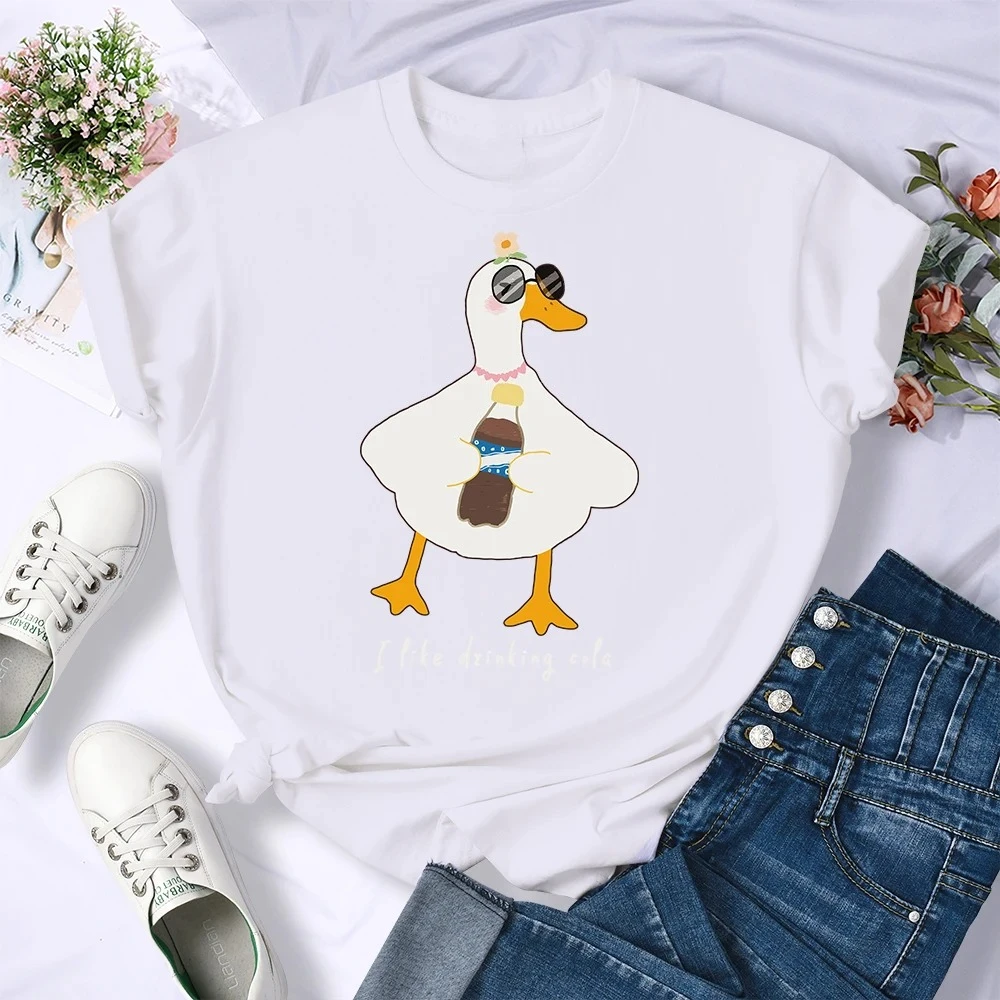 

Sunglasses Drink Duck Design Women Tee Shirts Summer T-Shirt Clothes Hip HopWoman Short Sleeve
