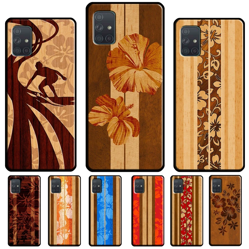 Beach Hawaiian Faux Koa Wood Case For Samsung A54 A34 A14 A24 A12 A22 A32 A42 A52 A51 A71 A50 A70 A13 A23 A33 A53 Cover