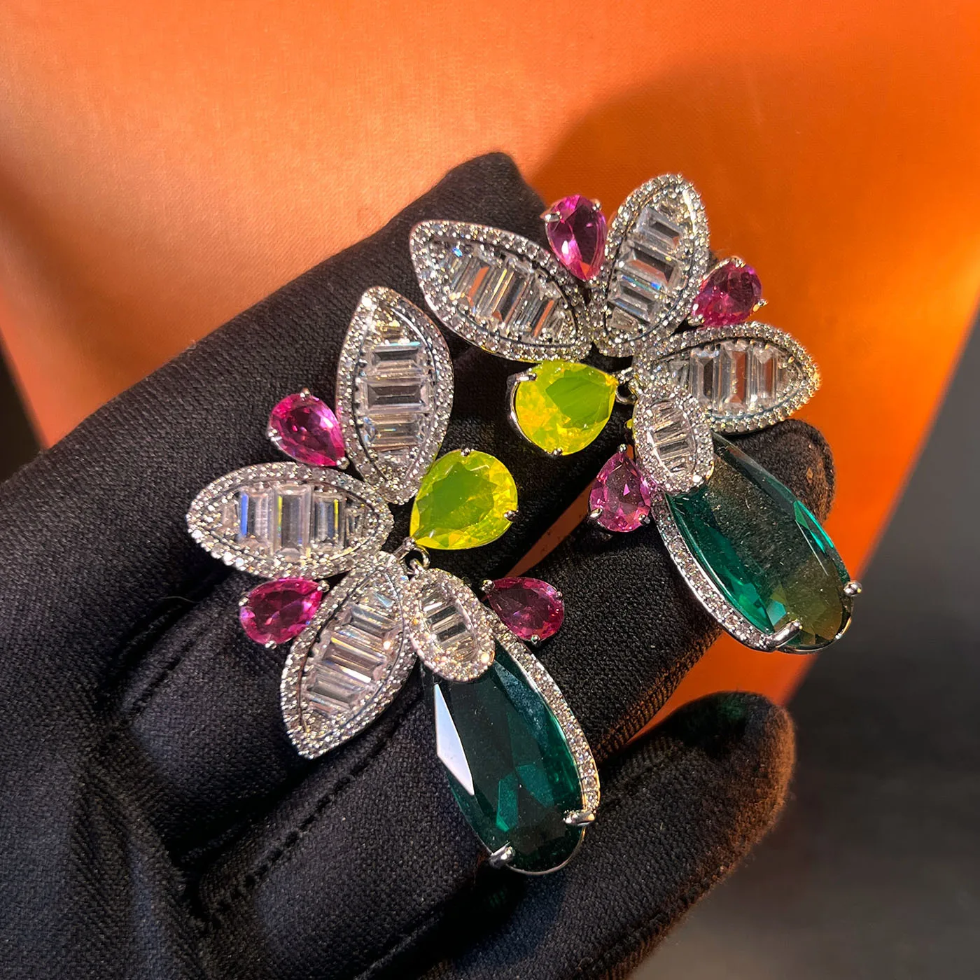 Exquisite Ice Flower Colorful Gem Zircon Flower Stud Earrings S925 Silver Needle Luxury Tourmaline Women Premium Jewelry Gift