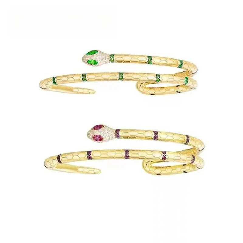 

Браслет Spirit Snake, унисекс, зеленый бриллиант, красный бриллиант, полный бриллиант, модный легкий роскошный женский браслет с открытым ртом