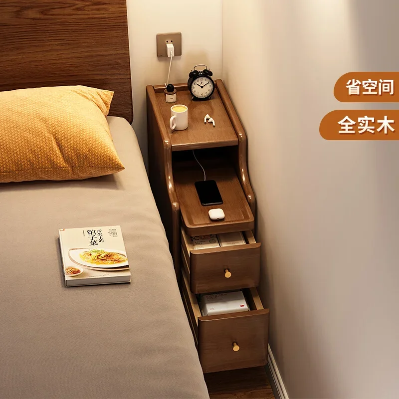 Solid wood bedside table Mini small bedroom Extremely narrow bedside table Ultra narrow crevice storage cabinet Simple modern sh