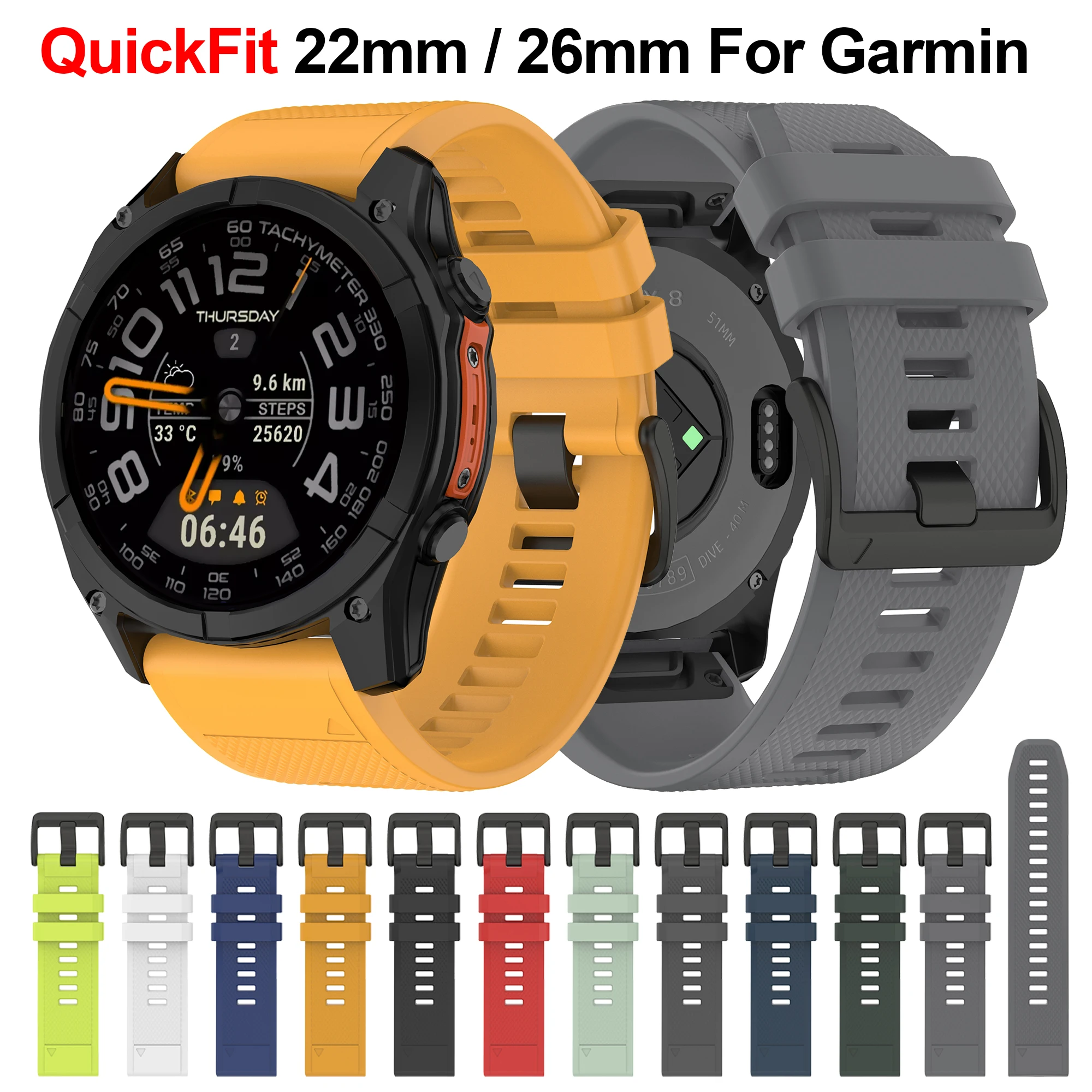 Correa QuickFit de 22mm y 26mm para Garmin Fenix 5 5X Plus/7 7X 6 6XPro, pulsera Fenix 8 47 51mm/Epix Pro /Tactix 8, correa de silicona para reloj