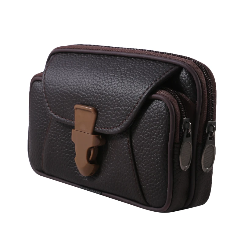 Multifunctional Leather Waist Packs Solid Color Men Business Style Belt Bag Horizontal And Vertical Section Wallet Case Purse